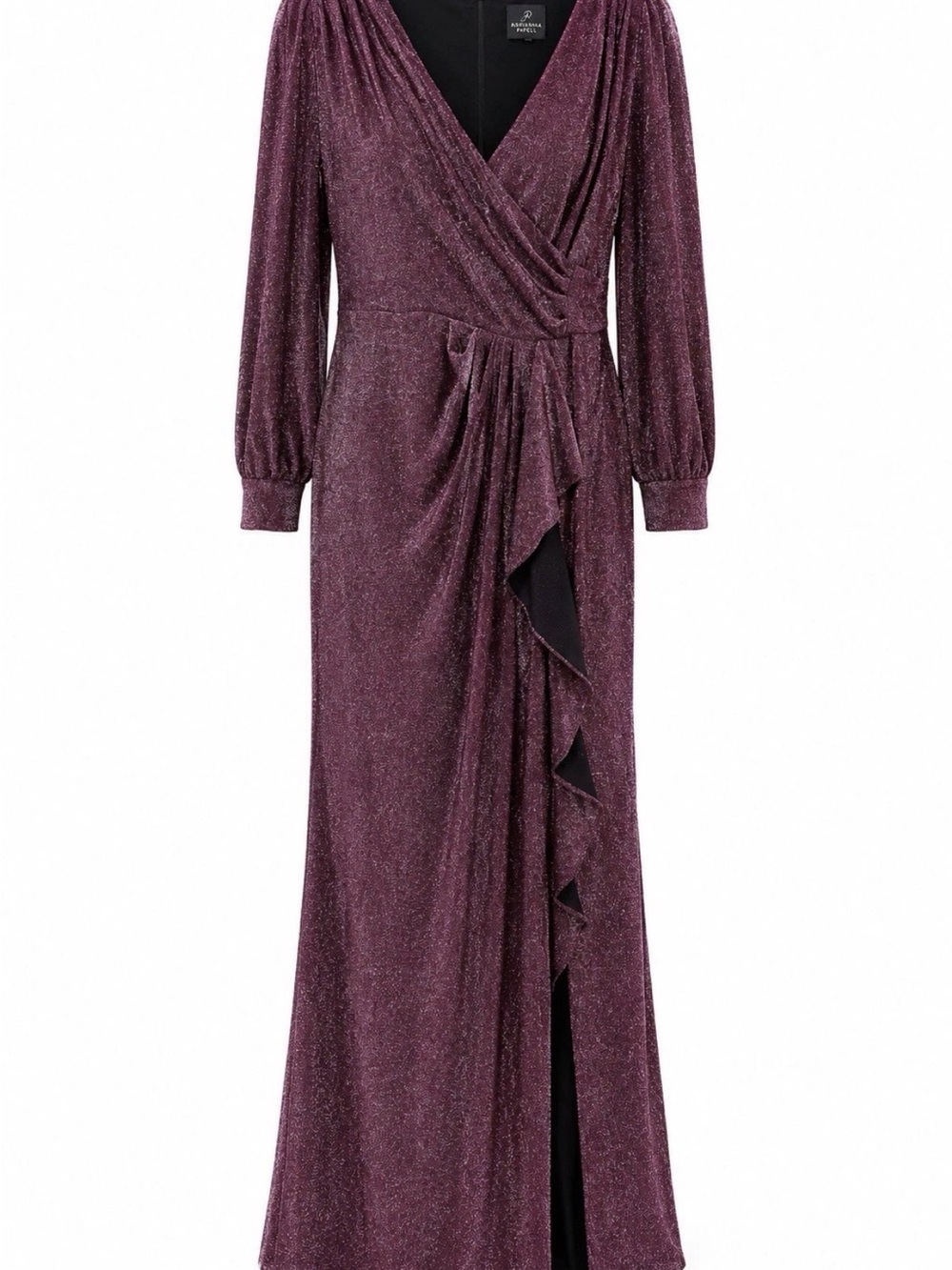 Adrianna Papell Shimmery Plum Wrap-Front Maxi Dress